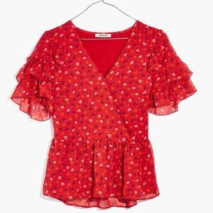 Madewell Ruffle Tiered Sleeve Peplum Top Size 6